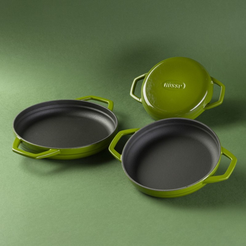 Gietijzer Set uit 3 delen Hosse, Bamboo | Gietijzeren pan set Gietijzer Set uit 3 delen Hosse, Bamboo | Gietijzeren pan set | |