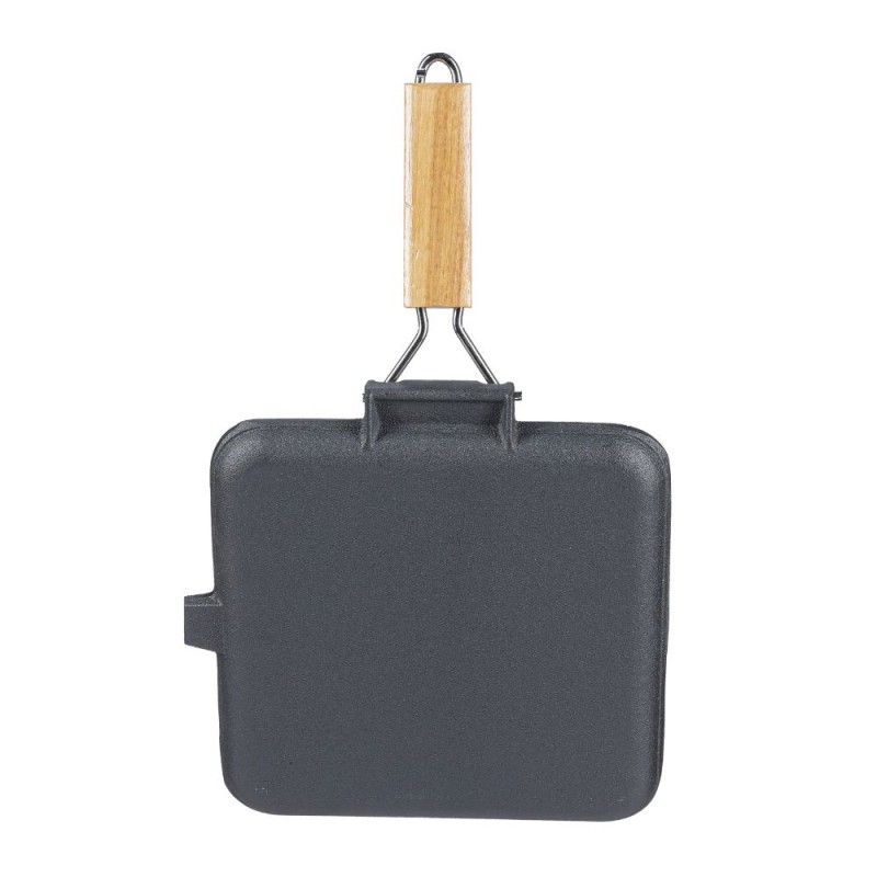 Grillpan gietijzer met opvouwbaar houten handvat, 24x24 cm | Grillpan gietijzer Grillpan gietijzer met opvouwbaar houten handvat, 24x24 cm | Grillpan gietijzer | Gietijzeren pan |