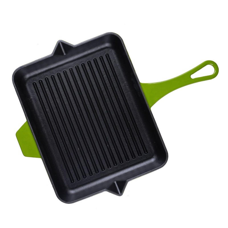 Geëmailleerde grillpan gietijzer Hosse, Bamboo, 26x32cm - Gietijzeren pan