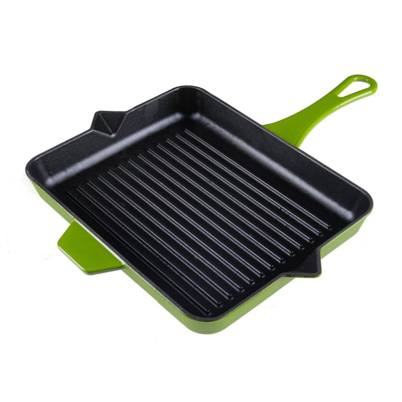 Geëmailleerde grillpan gietijzer Hosse, Bamboo, 26x32cm - Gietijzeren pan